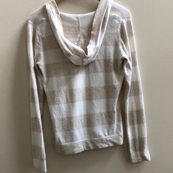 GAP cozy wool blend hoodie pullover sweater top in cream and tan stripe Size S - Picture 9 of 13